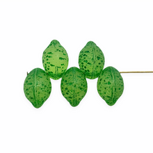 Load image into Gallery viewer, Czech glass lime fruit beads 12pc uranium green 14x10mm