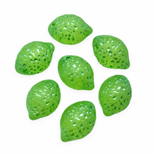 Load image into Gallery viewer, Czech glass lime fruit drop beads 12pc matte frosted green metallic wash UV glow-Orange Grove Beads