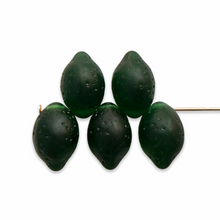 Load image into Gallery viewer, Czech glass lime fruit beads 12pc dark green 14x10mm
