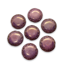 Load image into Gallery viewer, Czech glass Mayan sun coin beads 8pc violet with bronze luster 17mm-Orange Grove Beads