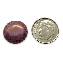 Load image into Gallery viewer, Czech glass Mayan sun coin beads 12pc violet with bronze luster 17mm