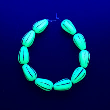 Load image into Gallery viewer, Czech glass melon drop beads 10pc uranium turquoise copper 13x8mm