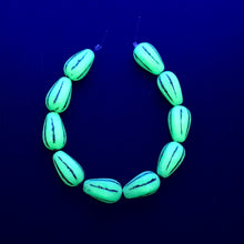 Load image into Gallery viewer, Czech glass melon drop beads 10pc turquoise gold 13x8mm UV glow
