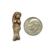 Load image into Gallery viewer, Czech glass mermaid beads 4pc beige brown 25mm