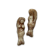 Load image into Gallery viewer, Czech glass mermaid beads 4pc beige brown 25mm