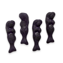 Load image into Gallery viewer, Czech glass mermaid beads charms 4pc etched dark purple 25mm-Orange Grove Beads