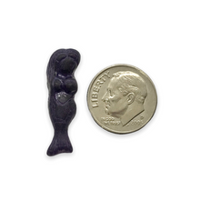 Load image into Gallery viewer, Czech glass mermaid beads 4pc etched dark purple 25mm