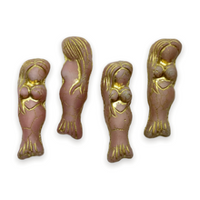Load image into Gallery viewer, Czech glass mermaid beads charms 4pc dusty rose pink gold 25mm-Orange Grove Beads
