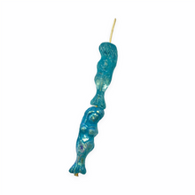 Load image into Gallery viewer, Czech glass mermaid beads 4pc etched Malibu blue AB 25mm