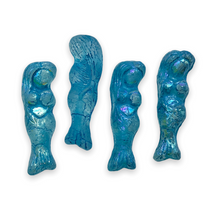 Load image into Gallery viewer, Czech glass figural mermaid beads charms 4pc etched Malibu blue AB 25mm-Orange Grove Beads