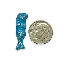 Load image into Gallery viewer, Czech glass mermaid beads 4pc etched Malibu blue AB 25mm