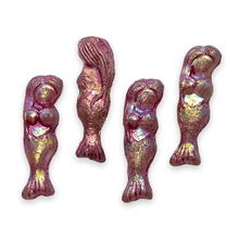 Load image into Gallery viewer, Czech glass mermaid beads charms 4pc etched pink metallic AB 25mm-Orange Grove Beads