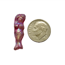 Load image into Gallery viewer, Czech glass mermaid beads 4pc etched pink metallic AB 25mm