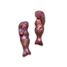 Load image into Gallery viewer, Czech glass mermaid beads 4pc etched pink metallic AB 25mm