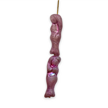 Load image into Gallery viewer, Czech glass mermaid beads 4pc matte frosted pink metallic 25mm