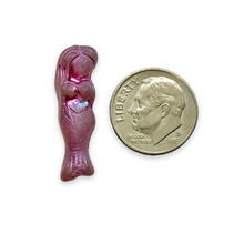Load image into Gallery viewer, Czech glass mermaid beads 4pc matte frosted pink metallic 25mm