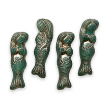Load image into Gallery viewer, Czech glass mermaid beads charms 4pc matte teal platinum wash 25mm-Orange Grove Beads