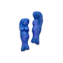 Load image into Gallery viewer, Czech glass mermaid beads 4pc matte opaque blue 25mm