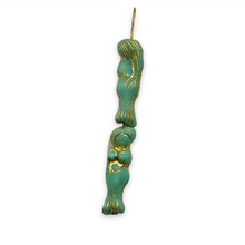 Load image into Gallery viewer, Czech glass mermaid beads 4pc blue green turquoise gold 25mm
