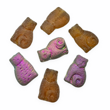 Load image into Gallery viewer, Czech glass new style seated cat beads charms 10pc matte amber brown AB 17mm-Orange Grove Beads