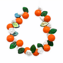 Load image into Gallery viewer, Czech glass orange fruit beads mix 36pc with leaves and flowers #1-Orange Grove Beads
