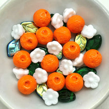 Load image into Gallery viewer, Czech glass orange fruit beads mix 36pc with leaves and flowers #1