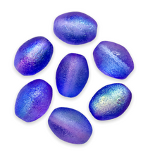 Load image into Gallery viewer, Czech glass oval barrel beads 10pc acid etched blue AB 13x10mm-Orange Grove Beads