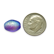 Load image into Gallery viewer, Czech glass oval barrel beads 10pc acid etched blue AB 13x10mm