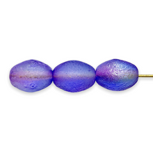 Load image into Gallery viewer, Czech glass oval barrel beads 10pc acid etched blue AB 13x10mm