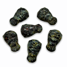 Load image into Gallery viewer, Czech glass Halloween owl shaped beads 6pc black travertine finish-Orange Grove Beads