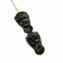 Load image into Gallery viewer, Czech glass owl beads 6pc black travertine 18x11mm
