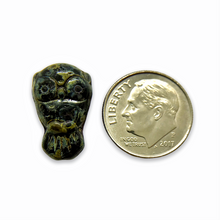 Load image into Gallery viewer, Czech glass owl beads 6pc black travertine 18x11mm