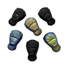 Load image into Gallery viewer, Czech glass Halloween owl shaped beads 6pc matte black AB 18x11mm-Orange Grove Beads