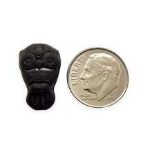 Load image into Gallery viewer, Czech glass owl beads 6pc matte black AB 18x11mm