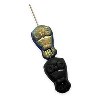 Load image into Gallery viewer, Czech glass owl beads 6pc matte black AB 18x11mm