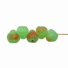 Load image into Gallery viewer, Czech glass pear fruit beads 12pc matte uranium green red 10mm