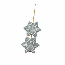 Load image into Gallery viewer, Czech glass Christmas Poinsettia flat flower beads 8pc pale blue silver 18mm