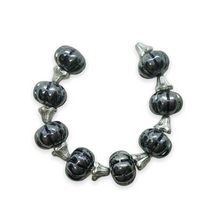 Load image into Gallery viewer, Czech glass ghoulish gray with silver pumpkin beads 8 sets (16pc) with stems-Orange Grove Beads