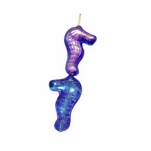 Load image into Gallery viewer, Czech glass seahorse beads 4pc blue metallic pink 28mm #6