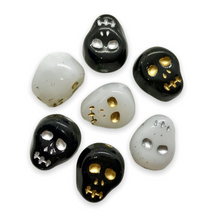 Load image into Gallery viewer, Czech glass skull beads charms12pcs Halloween black white gold silver mix 12mm-Orange Grove Beads