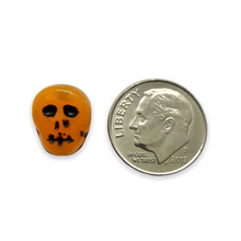 Load image into Gallery viewer, Czech glass skull beads 12pcs Halloween colors mix orange black white