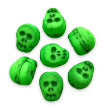 Load image into Gallery viewer, Czech glass skull beads charms 8pc UV neon green 12mm-Orange Grove Beads