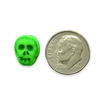 Load image into Gallery viewer, Czech glass skull beads 8pc UV neon green 12mm