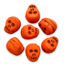 Load image into Gallery viewer, Czech glass skull beads charms 8pc UV neon orange 12mm-Orange Grove Beads