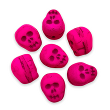Load image into Gallery viewer, Czech glass skull beads charms 8pc UV neon pink 12mm-Orange Grove Beads