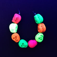Load image into Gallery viewer, Czech glass skull beads 8pc UV neon rainbow mix 12mm