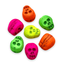 Load image into Gallery viewer, Czech glass skull beads charms 8pc UV neon rainbow mix 12mm-Orange Grove Beads