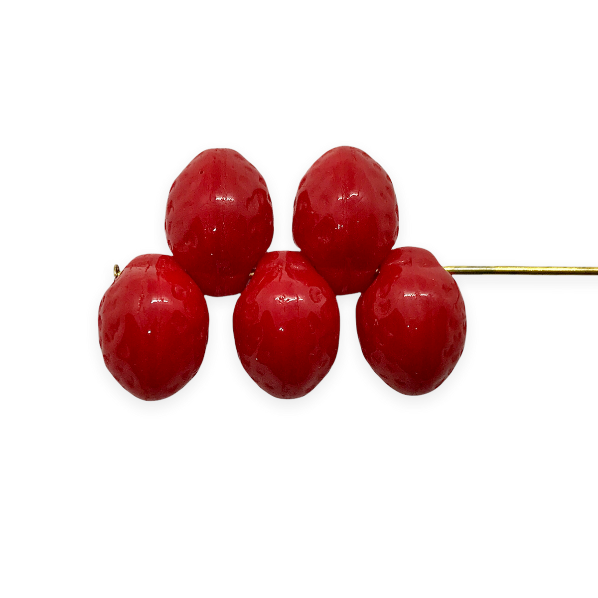 Czech glass strawberry fruit beads 12pc opaque red black seeds 11x8mm –  Orange Grove Beads
