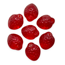 Load image into Gallery viewer, Czech glass strawberry fruit shaped beads 12pc translucent red shiny 11x8mm-Orange Grove Beads