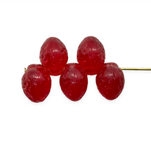 Load image into Gallery viewer, Czech glass strawberry fruit beads 12pc translucent red shiny 11x8mm